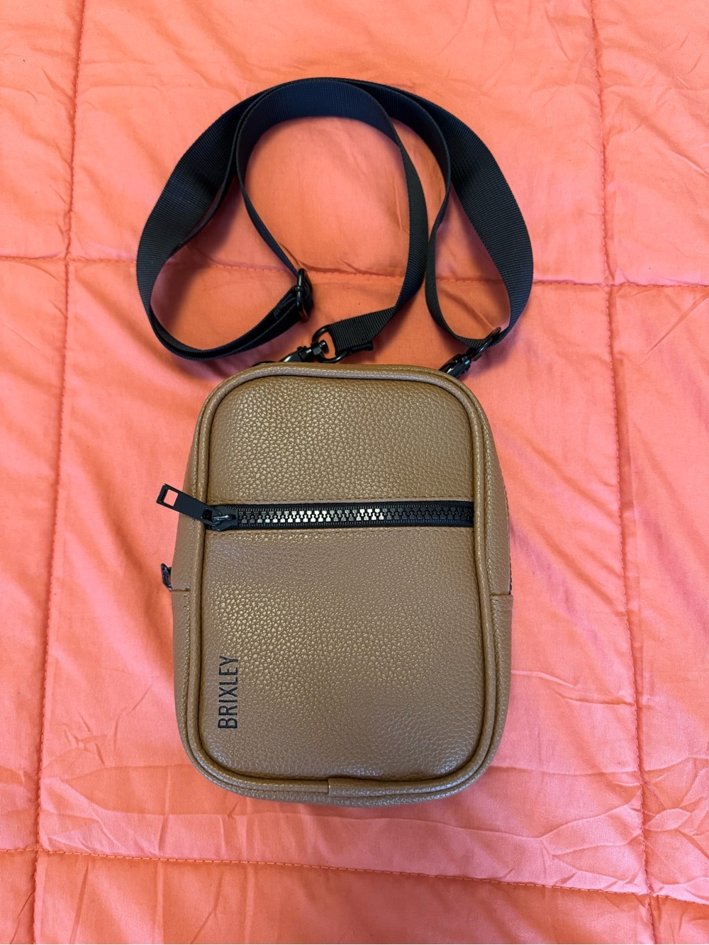 Brixley Tan Leather Crossbody Bag with Black Strap